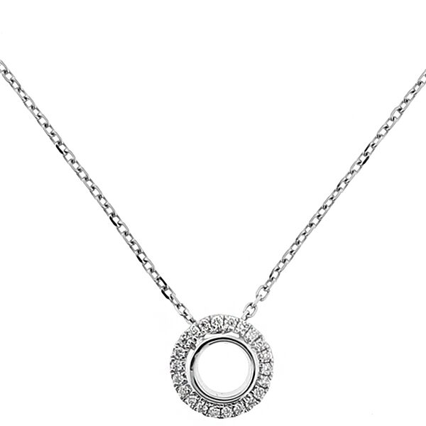 Semi Mount Solitaire Pendant with Halo of Diamonds in 18kt White Gold