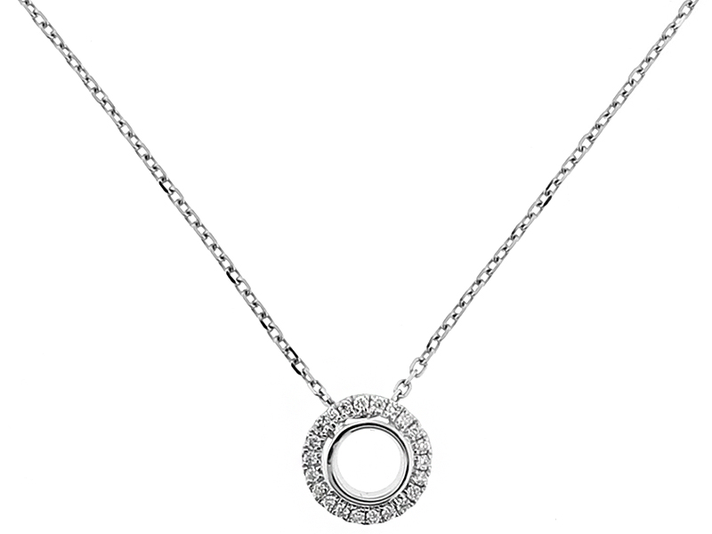 Semi Mount Solitaire Pendant with Halo of Diamonds in 18kt White Gold
