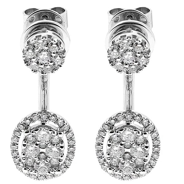Transformable Dangling Earrings with Diamonds Surrounded by Halo in 18kt White Gold (Worn Two Ways)
