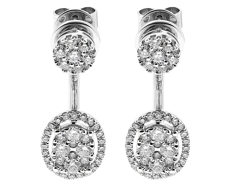 Transformable Dangling Earrings with Diamonds Surrounded by Halo in 18kt White Gold (Worn Two Ways)