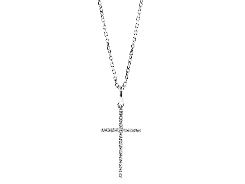 Thin Cross Pendant with Diamonds in 18kt White Gold