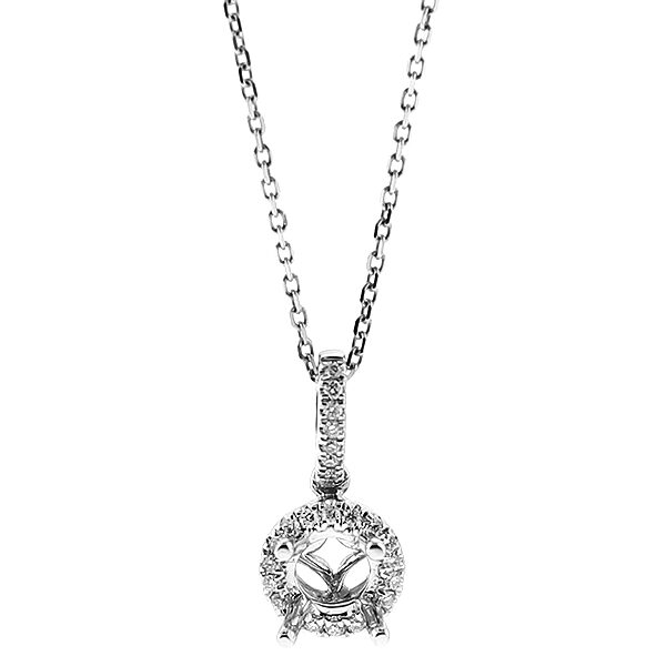 Round Semi Mount Solitaire Pendant with Halo of Diamonds in 18kt White Gold