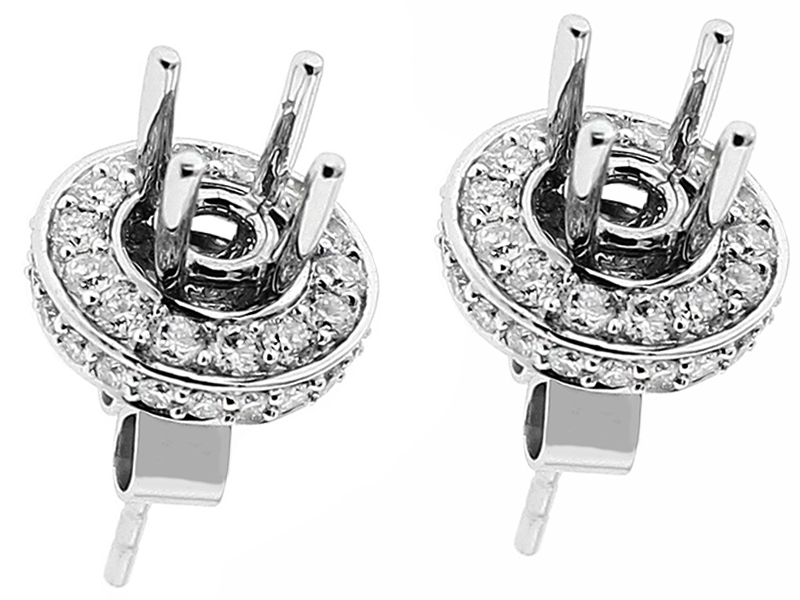 Post-Back Stud Earrings with or without Pave Set Halo of Diamonds in 18kt White Gold ( Worn Two Ways)