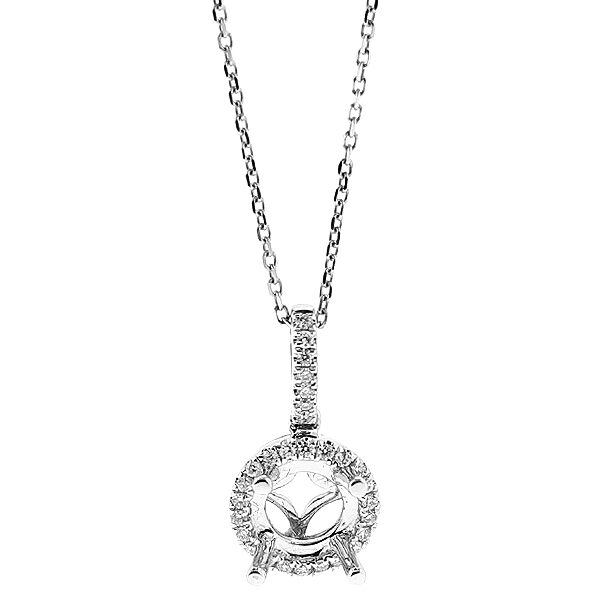 Round Semi Mount Solitaire Pendant with Halo of Diamonds in 18kt White Gold