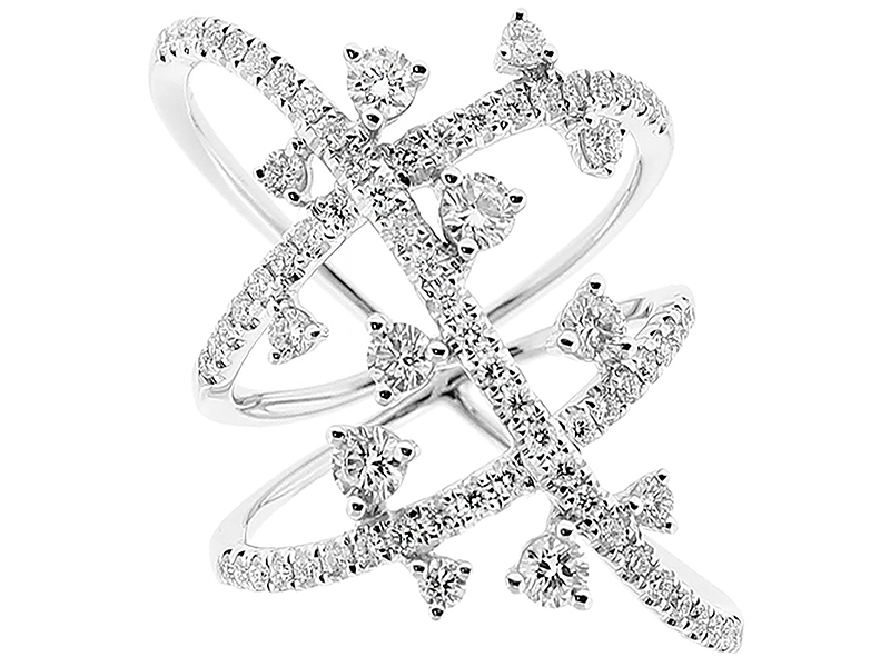 Ladies Fashion Cocktail Ring with Modern Design of Diamonds in 18k White Gold