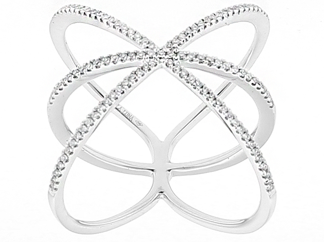 Modern Ladies Cocktail Ring with Crossover Design of Diamonds in 18k White Gold