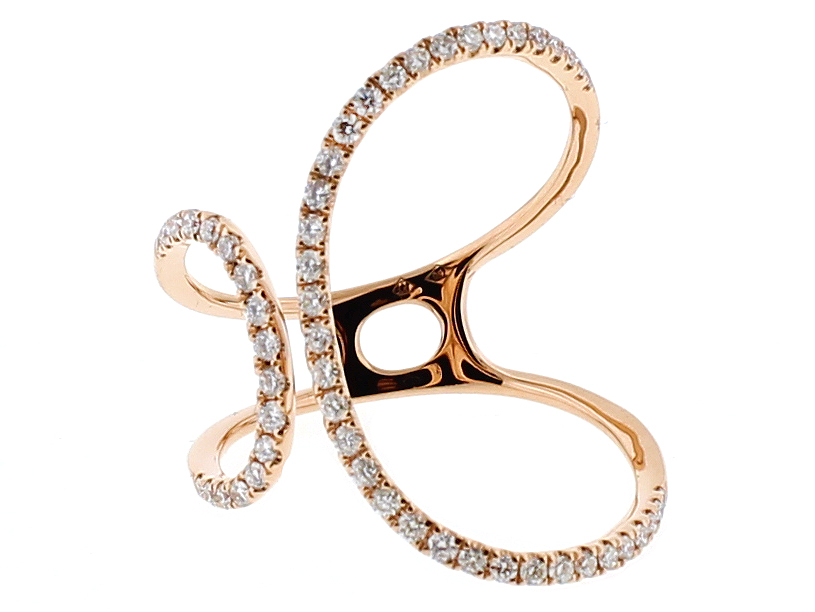 Ladies Modern Cocktail Ring with Abstract Design of Diamonds in 18k Rose Gold