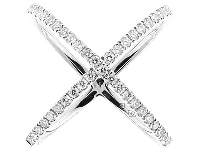 Cocktail Ring in X Design with Diamonds in 18k White Gold