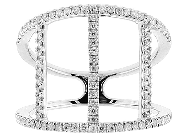 Ladies Cocktail Ring with Bar Design and Diamonds in 18k White Gold