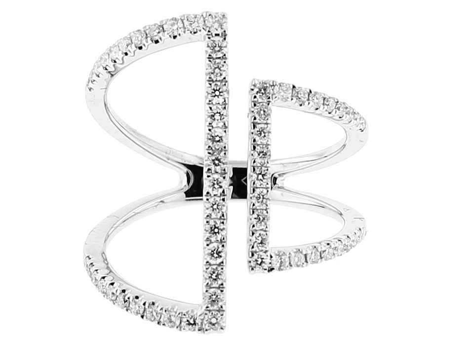 Ladies Cocktail Ring with Modern Design of Diamonds in 18k White Gold