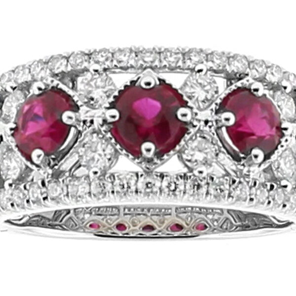 5 Stone Ruby and Diamond Right Hand Fashion Ring in 18k White Gold