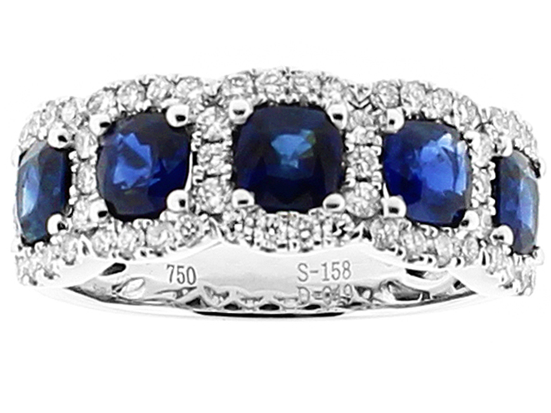 5 Stone Sapphire and Diamond Ring in 18k White Gold