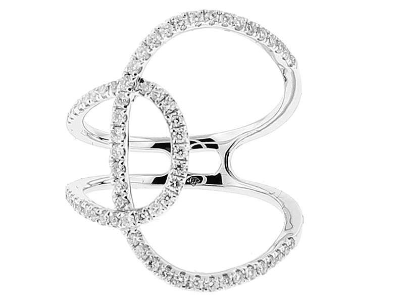 Modern Abstract Ring with Crossover Design of Diamonds in 18k White Gold