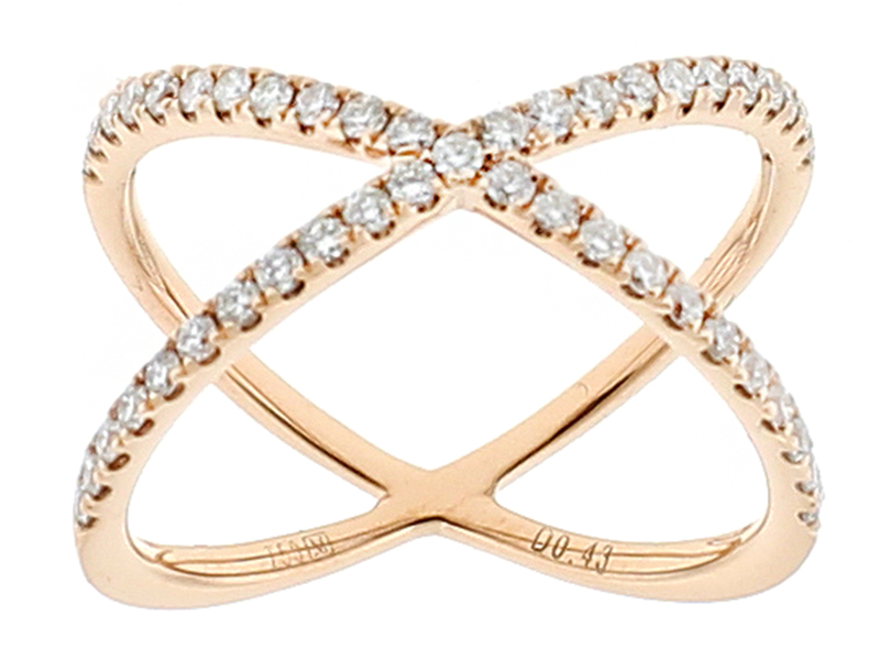 Statement 'X' Ring with Diamonds in 18k  Rose Gold
