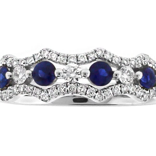 Openwork Sapphire Ring with Diamonds in 18k White Gold