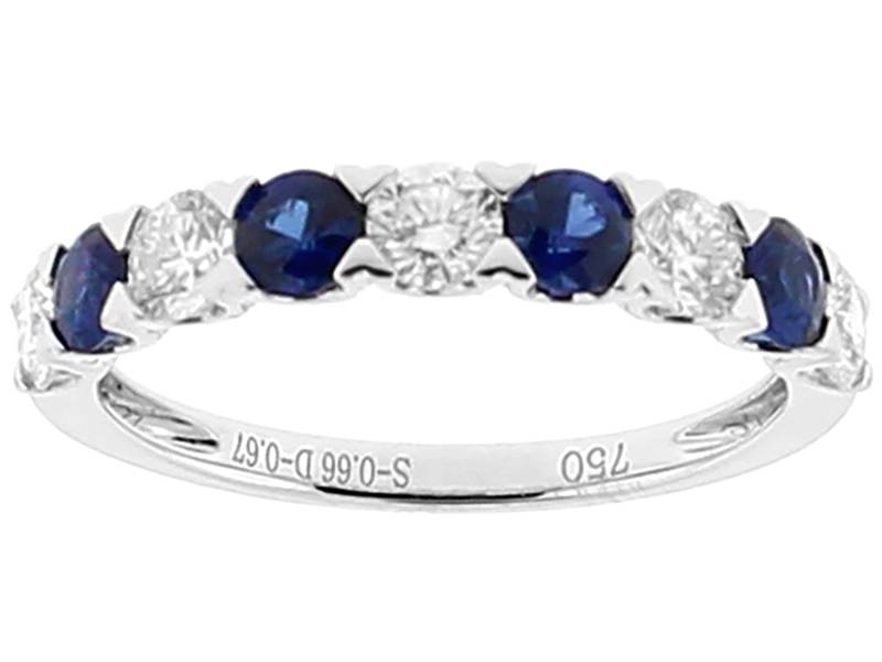 Single Row Sapphire and Diamond Band in 18k White Gold