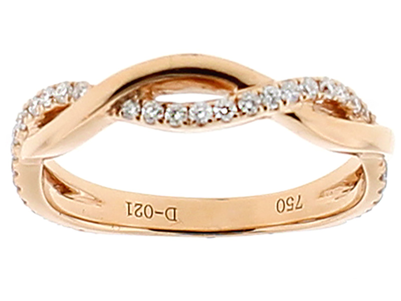 Twist Style Ring with Crossover Design of Diamonds in 18k Rose Gold