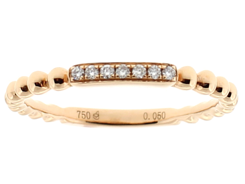 Stackable Ring with Beaded Design and Pave Set Diamonds in 18k Rose Gold