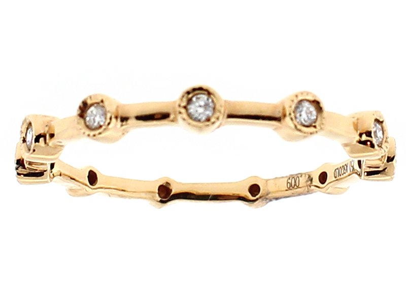 Stackable Ring with Bezel Set Diamonds Surrounded by Milgrain Detail in 18k Rose Gold