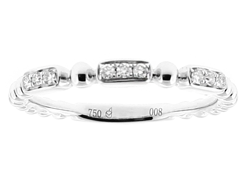 Stackable Ring with Beaded Design and Pave Set Diamonds in 18k White Gold