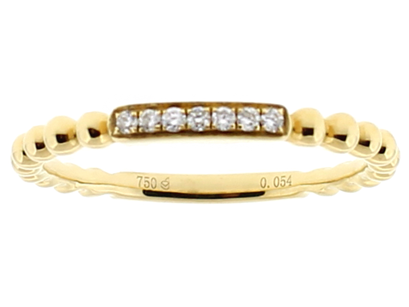 Stackable Ring with Beaded Design and Pave Set Diamonds in 18k Yellow Gold