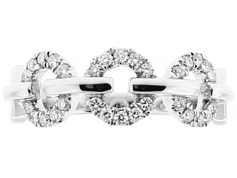 Trendy Link Style Ladies Fashion Ring with Diamonds in 18k White Gold