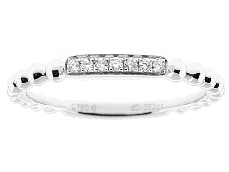 Stackable Ring with Beaded Design and Pave Set Diamonds in 18k White Gold