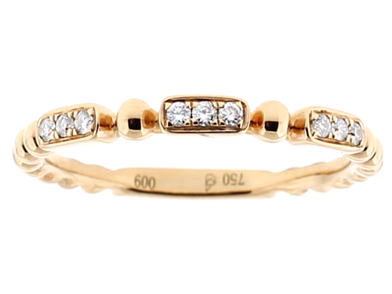 Stackable Ring with Beaded Design and Pave Set Diamonds in 18k Rose Gold