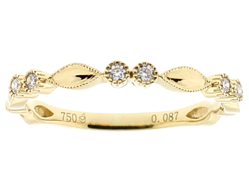 Ladies Stackable Band with Bezel Set Diamonds and Milgrain Detail in 18k Yellow Gold