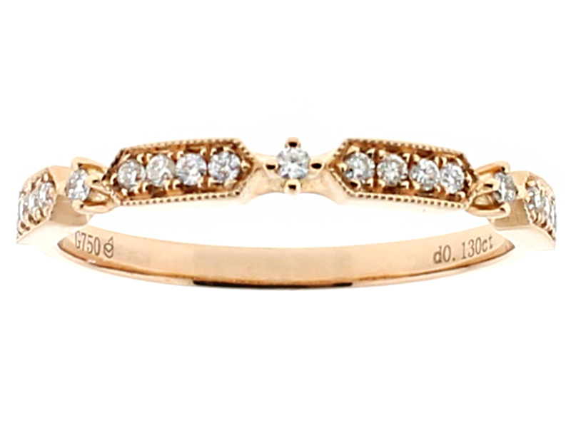 Ladies Stackable Band with Pave Set Diamonds and Milgrain Detail in 18k Rose Gold