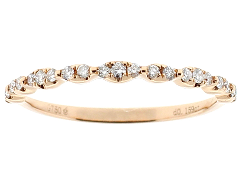 Ladies Thin Stackable Band with Diamonds in 18k Rose Gold