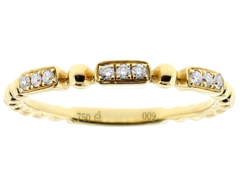 Ladies Stackable Band with Beaded Design and Pave Set Diamonds in 18k Yellow Gold