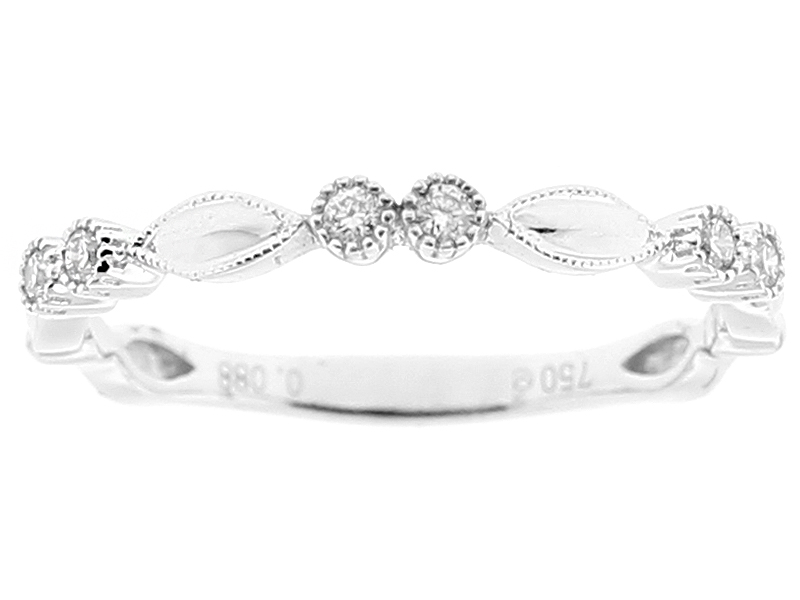 Stackable Ring with Diamonds Surrounded by Milgrain Detail in 18k White Gold