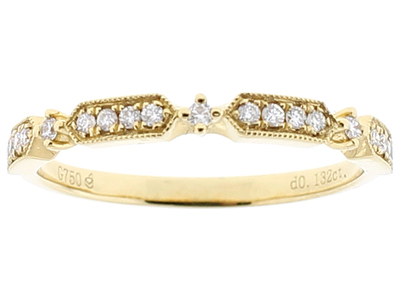 Stackable Band with Diamonds Surrounded by Milgrain Detail in 18k Yellow Gold