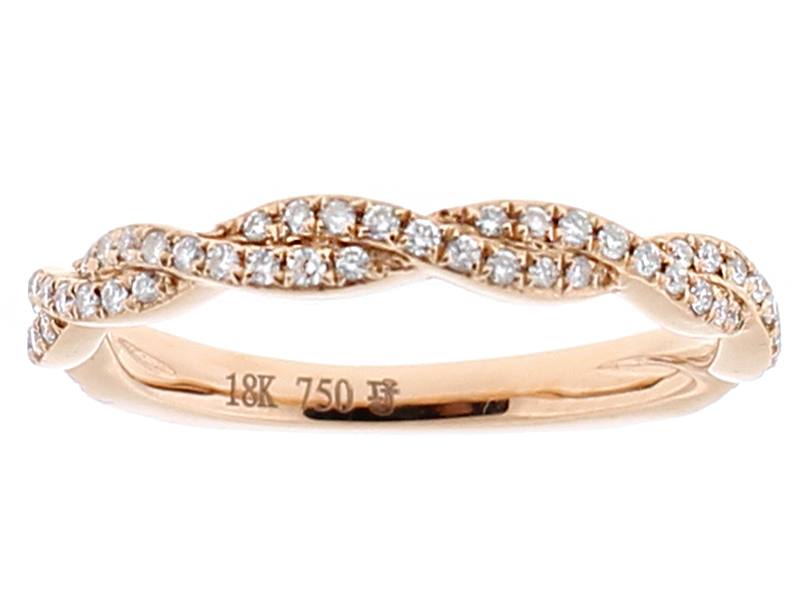 Ladies Twist Style Wedding Band with Diamonds in 18k Rose Gold