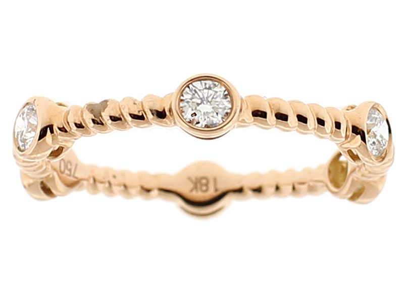 Rope Design Stackable Eternity Band with Bezel Set Diamonds in 18k Rose Gold