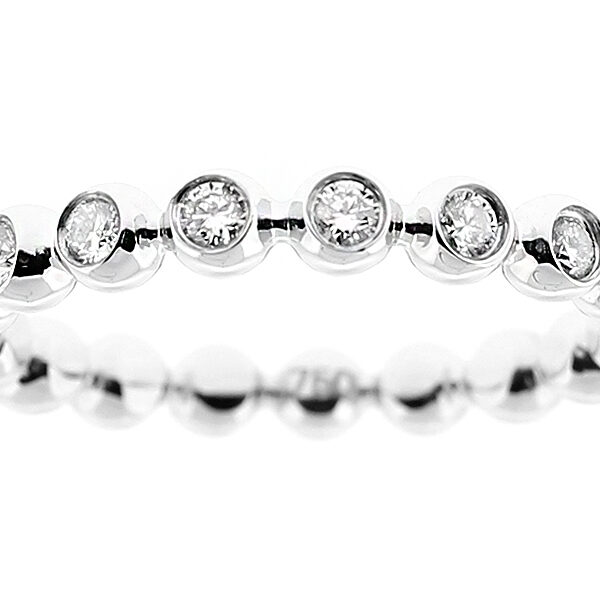 Ladies Stackable Eternity Band with Bezel Set Diamonds in 18k White Gold