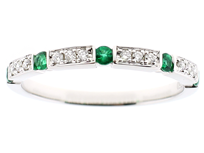 Ladies Stackable Emerald Band with Diamonds in 18k White Gold