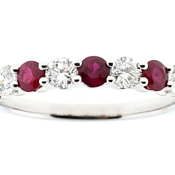 Single Row Ruby Band with Diamonds in 18k White Gold