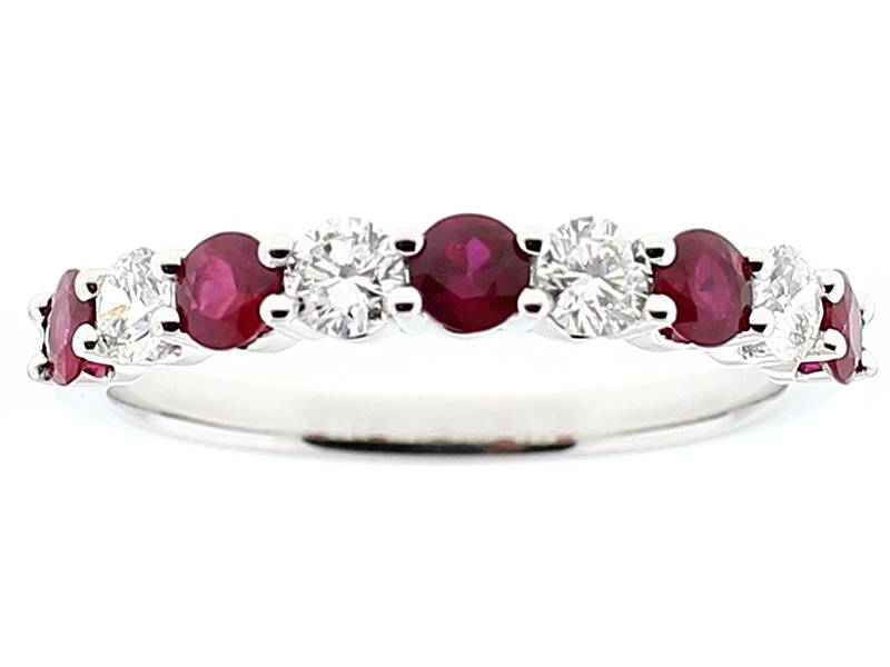 Single Row Ruby Band with Diamonds in 18k White Gold