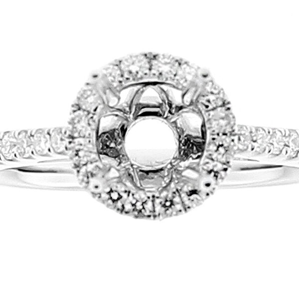 Semi-Mount Round Halo Engagement Ring with Diamonds in 18k White Gold