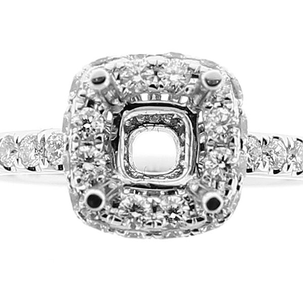 Semi-Mount Engagement Ring with Diamonds All Around Square Halo in 18k White Gold