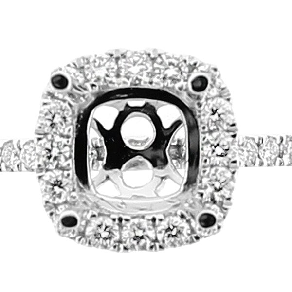 Semi-Mount Square Halo Engagement Ring with Diamonds in 18k White Gold