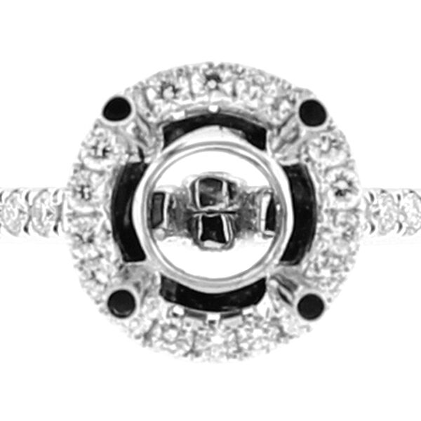 Semi-Mount Round Halo Engagement Ring with Filigree and Diamonds in 18k White Gold
