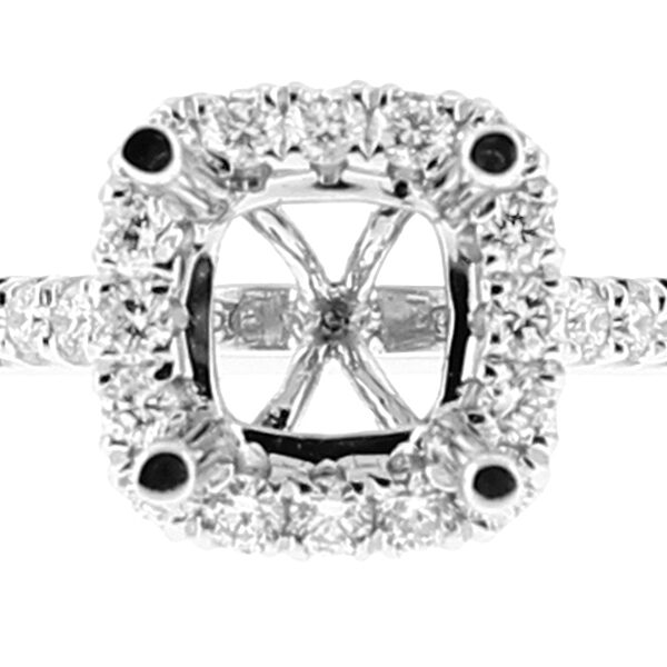 Semi-Mount Square Halo Engagement Ring with Diamonds in 18k White Gold