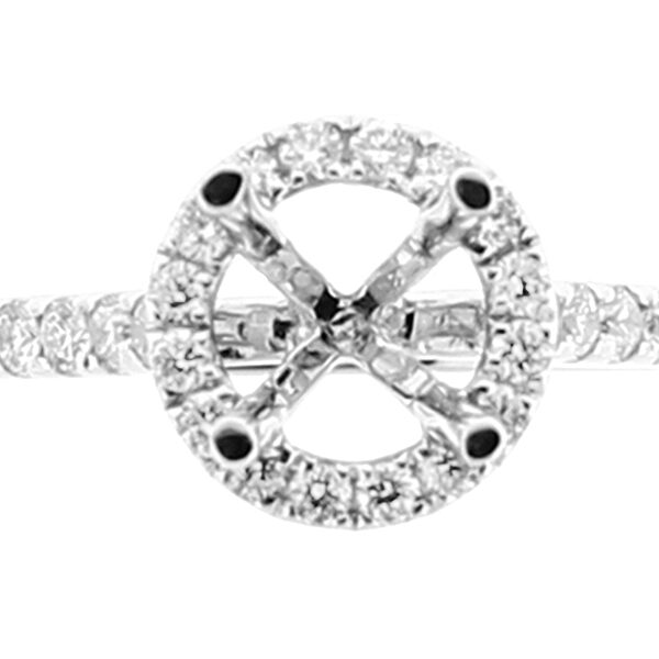 Semi Mount Round Halo Engagement Ring with Diamonds in 18k White Gold