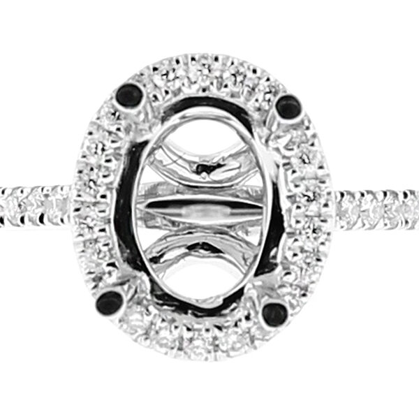 Semi Mount Oval Halo Engagement Ring with Diamonds in 18k White Gold