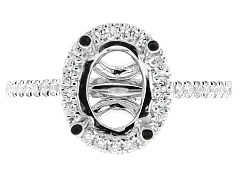Semi Mount Oval Halo Engagement Ring with Diamonds in 18k White Gold