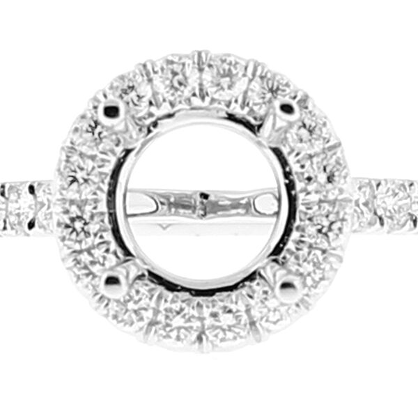 Semi Mount Round Halo Engagement Ring with Diamonds in 18k White Gold