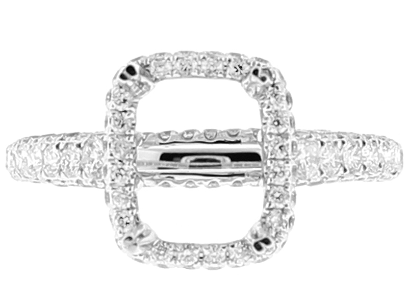 Semi Mount Rectangle Halo Engagement Ring with Diamonds in 18k White Gold